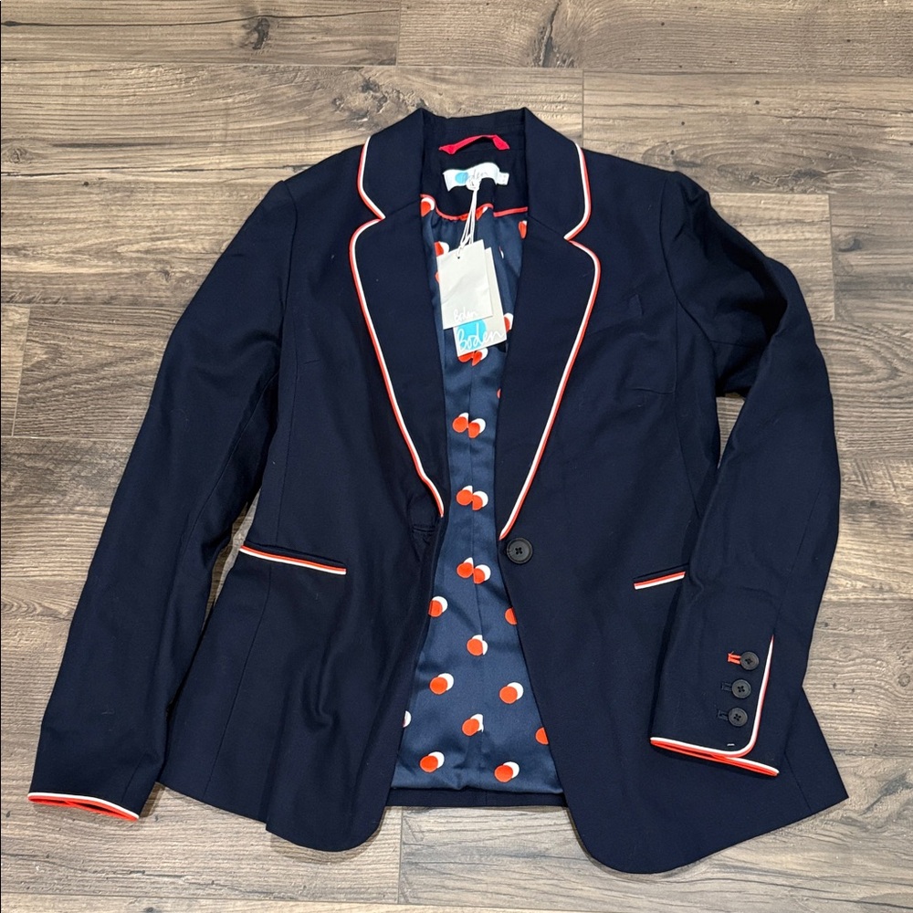 Boden Navy Blazer with Red Accents